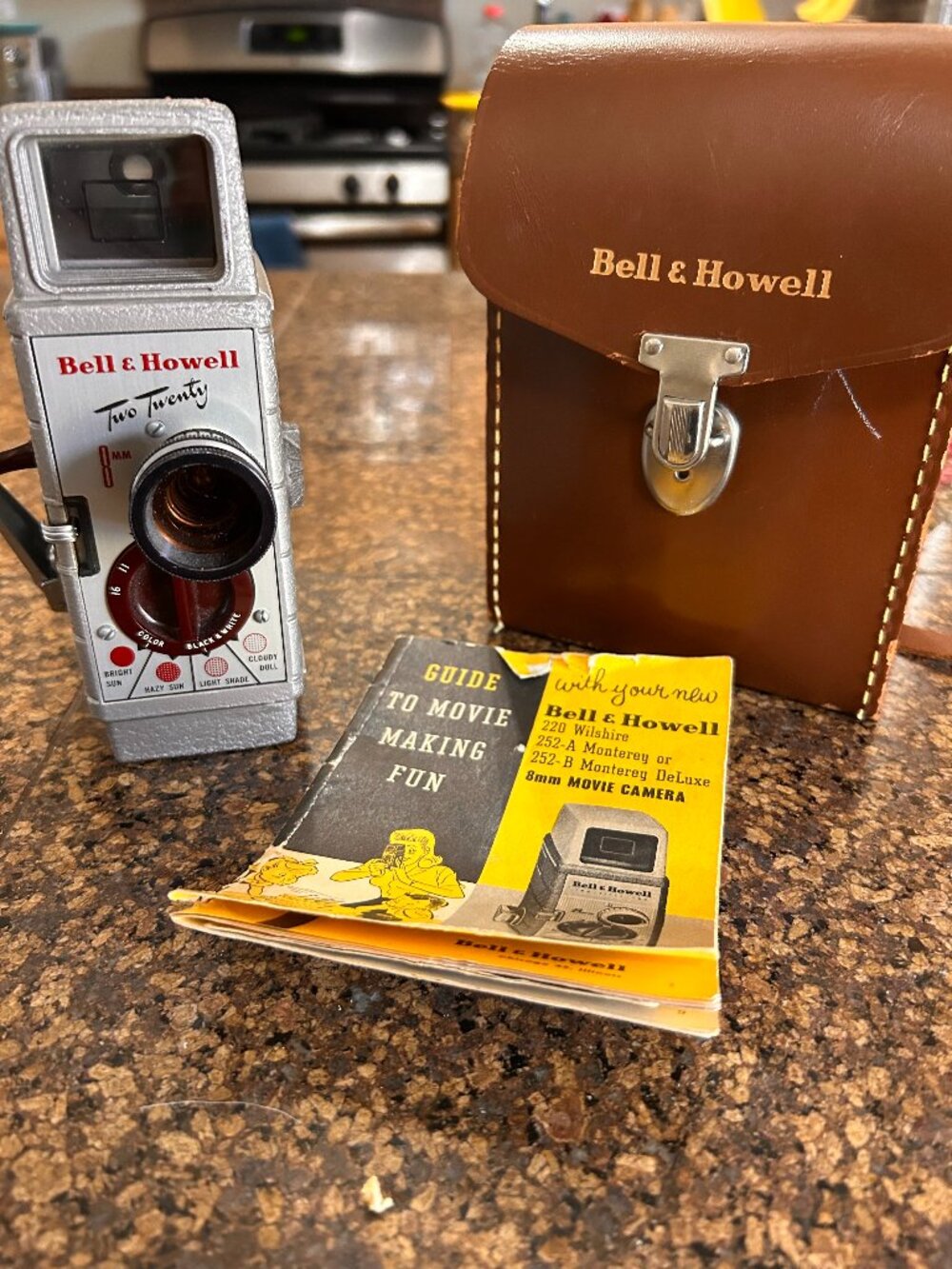 Vintage 1950s Bell & Howell Two Twenty 8mm Movie Camera With Case and Manual